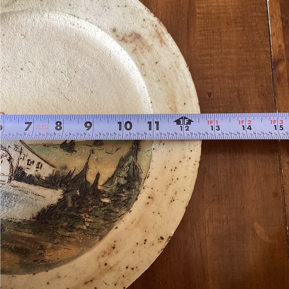 Rustic Decorative Pottery Plate - Waterwheel Mill Pond Scene Country - Picture 2 of 5